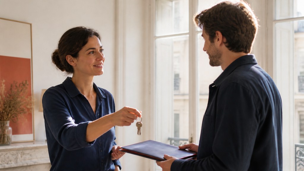 Remise de clés et dossier de location dans un appartement